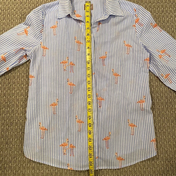 Chico’s Seersucker Blue & White Striped Summer Blouse - Picture 5 of 9